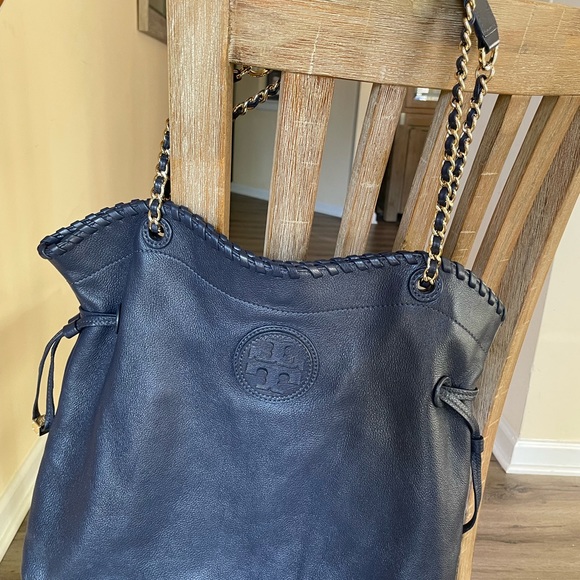 Navy Blue Tory Burch Marion Large Slouchy Purse - Picture 1 of 10